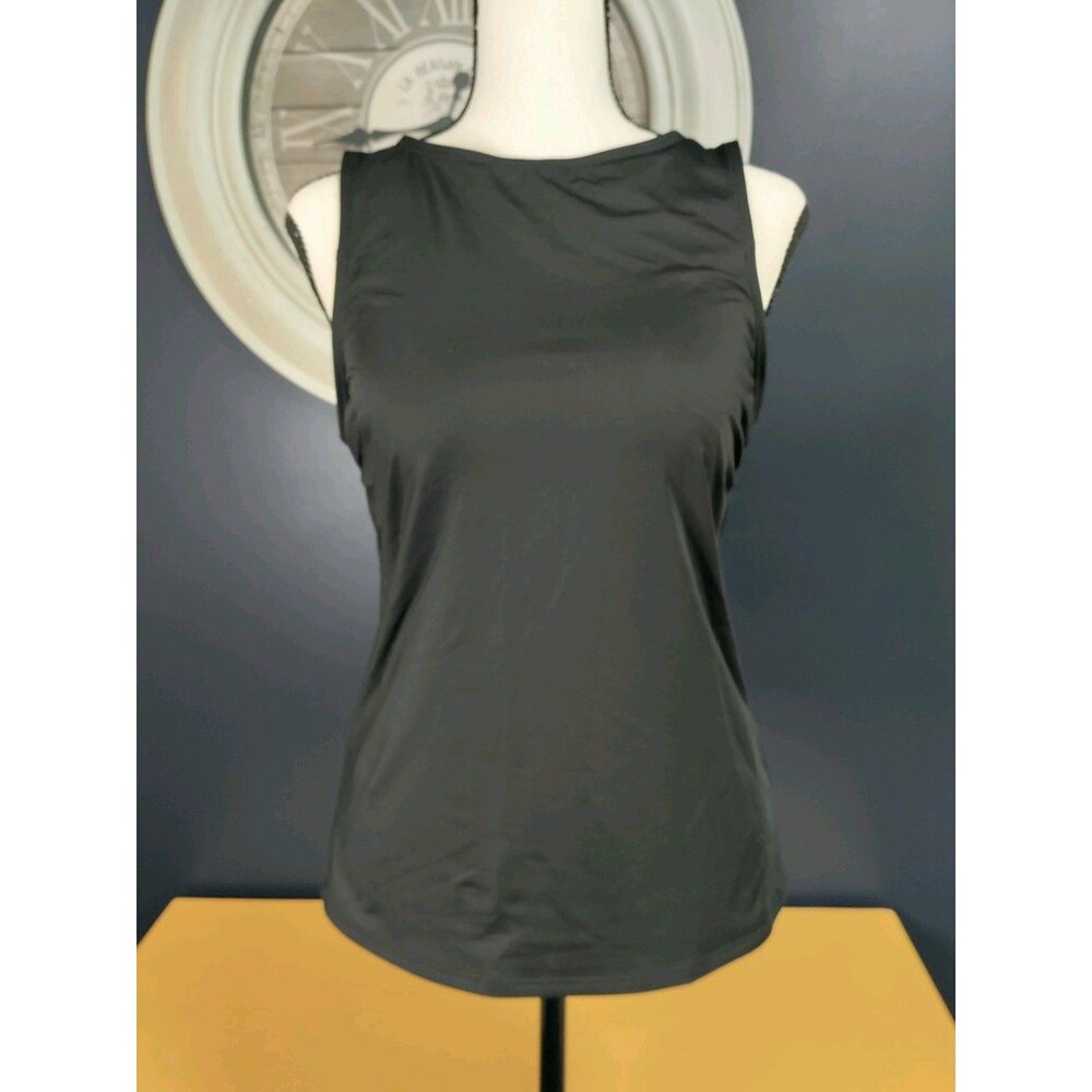 Lands End Tankini Top Women's Size 6 Black High Neckline Built In Bra Modest EUC